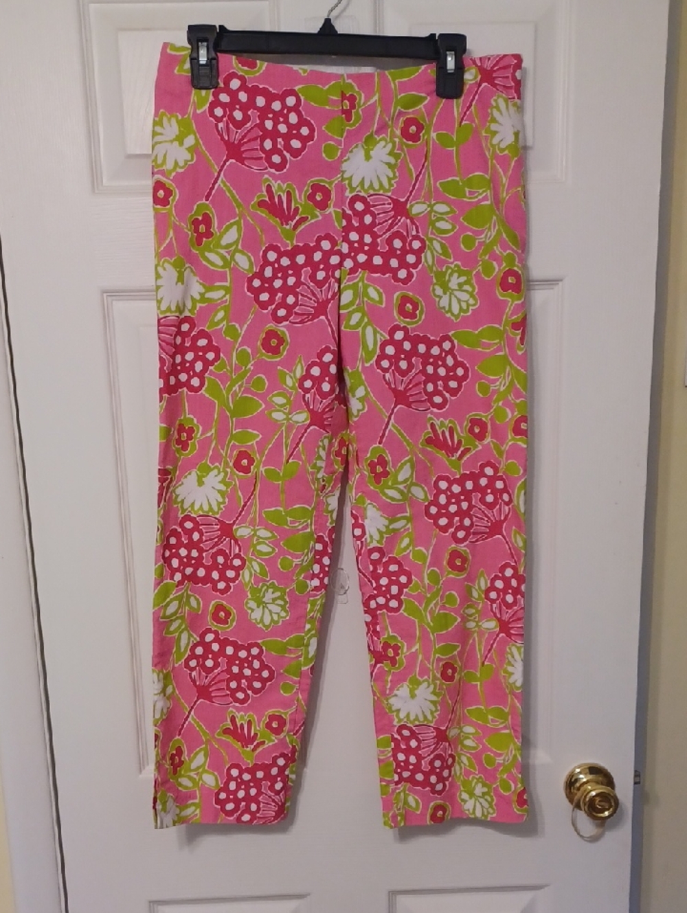Lilly Pulitzer Sz 6 Pink Wide Leg, Resort Fit, Floral Pants with Lime Accents